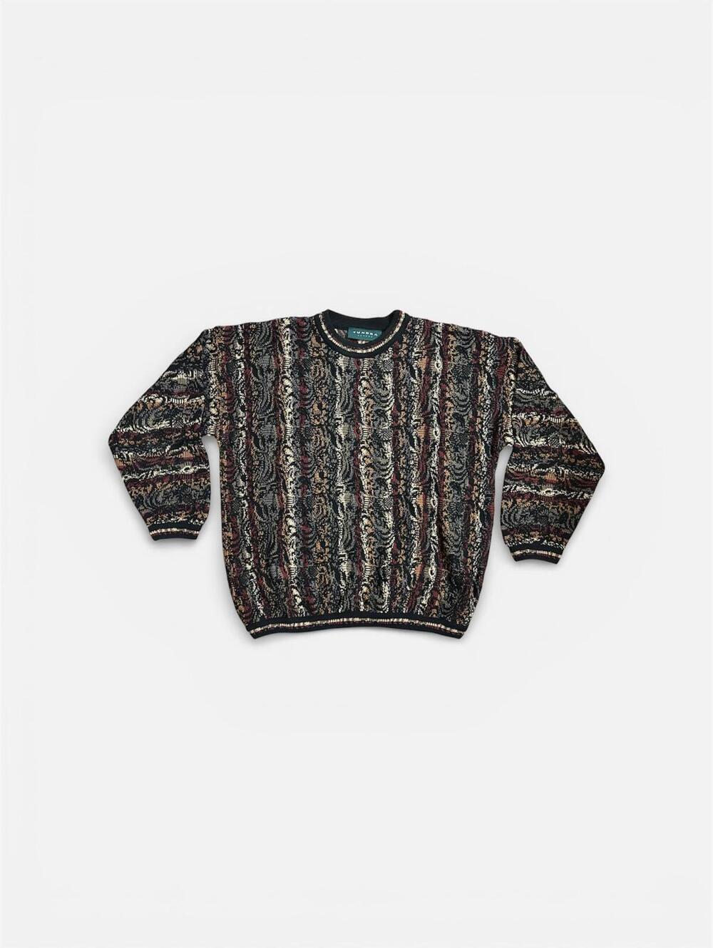Tundra Coogie Style 3D Knit 90s Sweater Size L Black Brown White